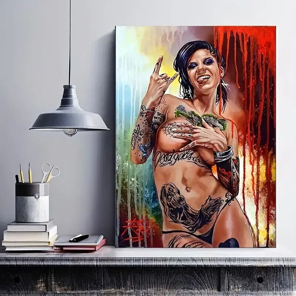 Contemporary Art Nude Tattooed Lady Canvas Print 16 in x 24 in Wall Art Home & Garden:Home Décor:Posters & Prints Style Your Walls